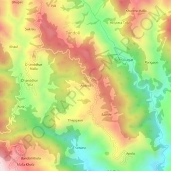 Mapa topográfico Androli, altitud, relieve