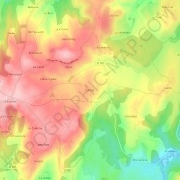 Mapa topográfico Lachal, altitud, relieve