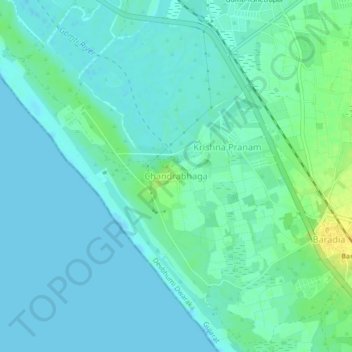 Mapa topográfico Chandrabhaga, altitud, relieve
