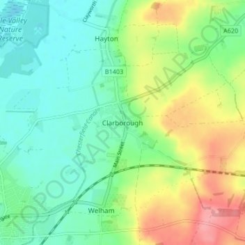 Mapa topográfico Clarborough, altitud, relieve