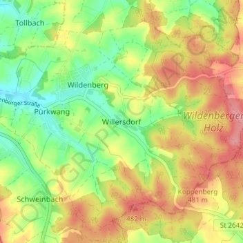 Mapa topográfico Willersdorf, altitud, relieve