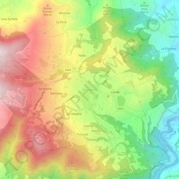 Mapa topográfico Scurano, altitud, relieve