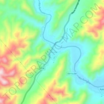 Mapa topográfico Tumusla, altitud, relieve