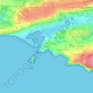 Mapa topográfico Raguenes, altitud, relieve