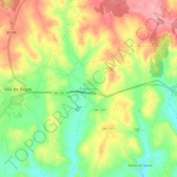 Mapa topográfico Raposeira, altitud, relieve