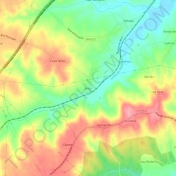 Mapa topográfico Seiça, altitud, relieve