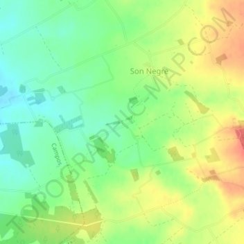 Mapa topográfico Cas Coix, altitud, relieve