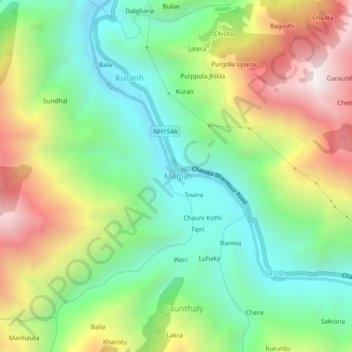 Mapa topográfico Mehla, altitud, relieve