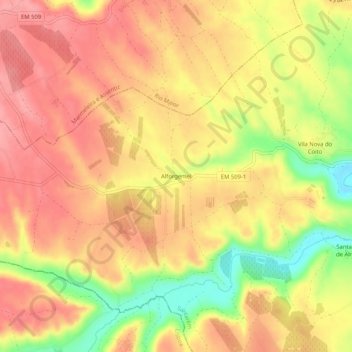 Mapa topográfico Alforgemel, altitud, relieve