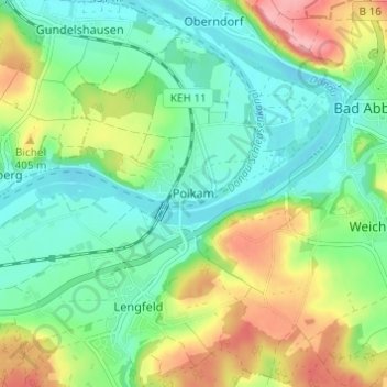 Mapa topográfico Poikam, altitud, relieve