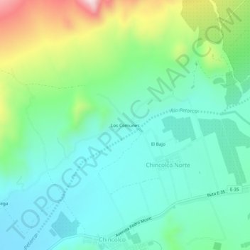 Mapa topográfico Los Comunes, altitud, relieve