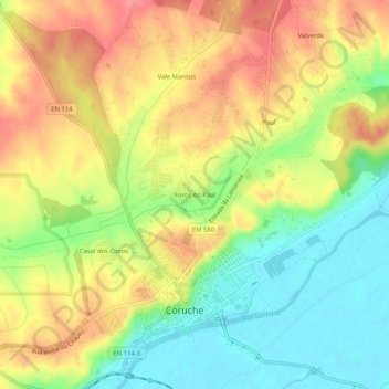 Mapa topográfico Foros do Paul, altitud, relieve