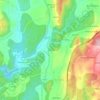 Mapa topográfico Ceras, altitud, relieve