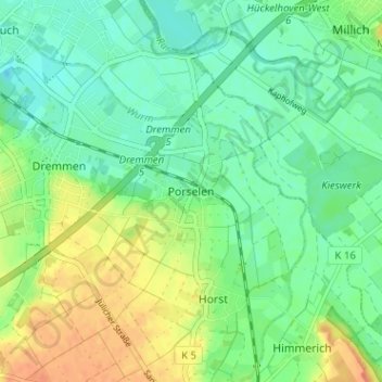 Mapa topográfico Porselen, altitud, relieve