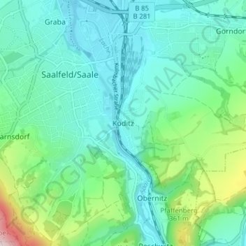 Mapa topográfico Köditz, altitud, relieve