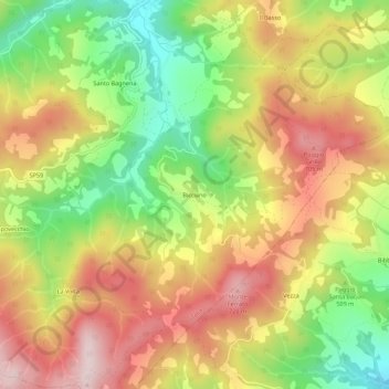 Mapa topográfico Bicciano, altitud, relieve