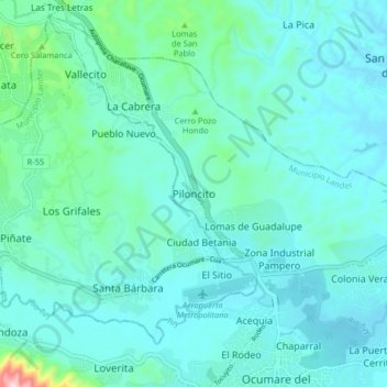 Mapa topográfico Piloncito, altitud, relieve