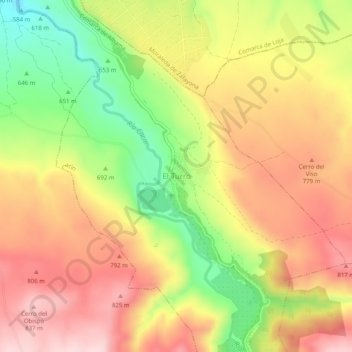 Mapa topográfico El Turro, altitud, relieve