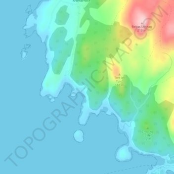 Mapa topográfico Crispie, altitud, relieve