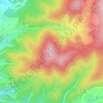 Mapa topográfico Lindenstein, altitud, relieve
