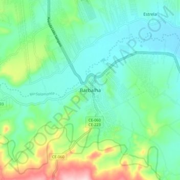 Mapa topográfico Barbalha, altitud, relieve