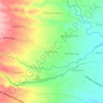 Mapa topográfico Liposong, altitud, relieve