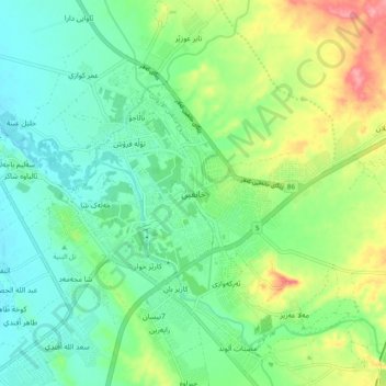 Mapa topográfico Kanaqin, altitud, relieve