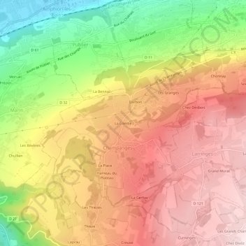 Mapa topográfico La Combe, altitud, relieve