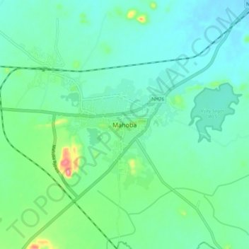 Mapa topográfico Mahoba, altitud, relieve