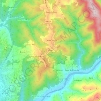 Mapa topográfico Picoto, altitud, relieve