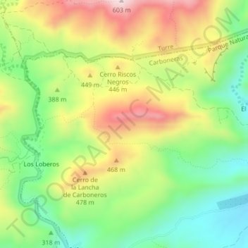 Mapa topográfico La Serrata, altitud, relieve