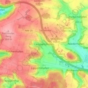 Mapa topográfico Lampertshofen, altitud, relieve