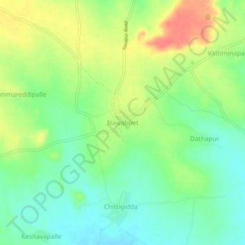 Mapa topográfico Nawabpet, altitud, relieve