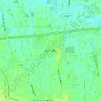 Mapa topográfico Getmold, altitud, relieve