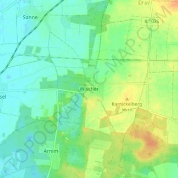 Mapa topográfico Wischer, altitud, relieve