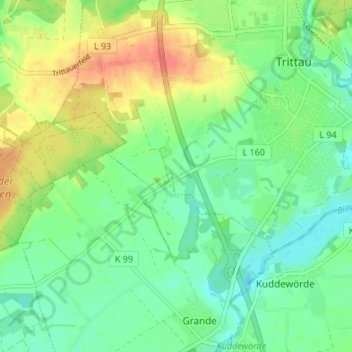 Mapa topográfico Trittauer Heide, altitud, relieve