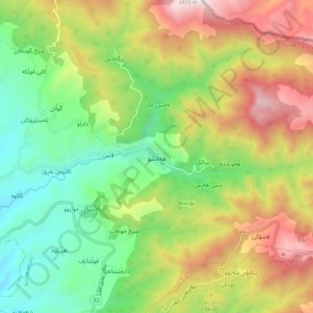 Mapa topográfico Halsho, altitud, relieve
