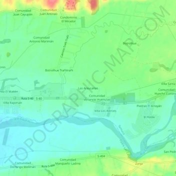 Mapa topográfico Las Araucarias, altitud, relieve