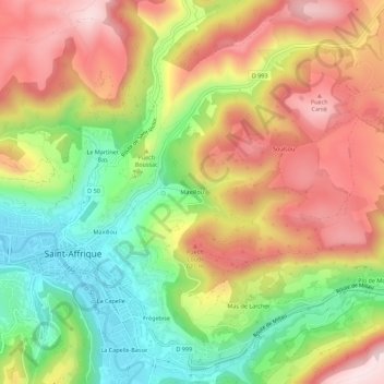 Mapa topográfico Maxillou, altitud, relieve