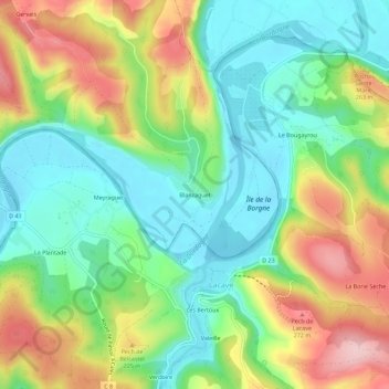 Mapa topográfico Blanzaguet, altitud, relieve