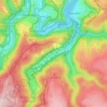 Mapa topográfico Erkensruhr, altitud, relieve