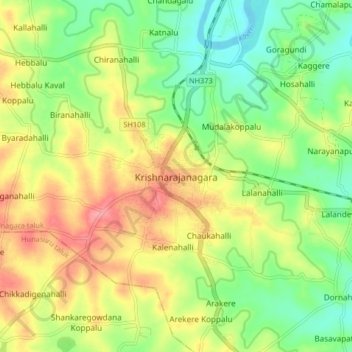Mapa topográfico Krishnarajanagara, altitud, relieve