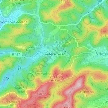 Mapa topográfico Lauterschwan, altitud, relieve