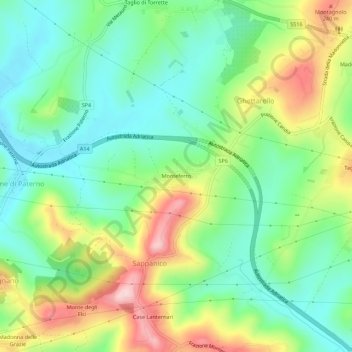 Mapa topográfico Monteferro, altitud, relieve