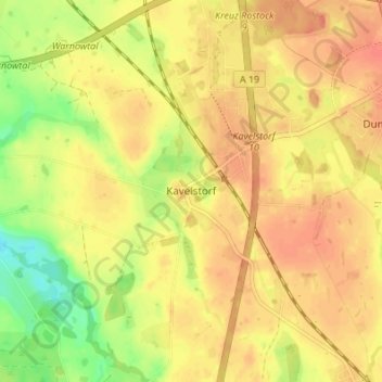 Mapa topográfico Kavelstorf, altitud, relieve