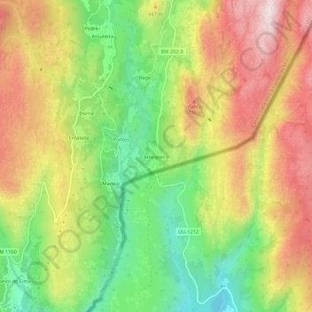 Mapa topográfico Ameijoeira, altitud, relieve