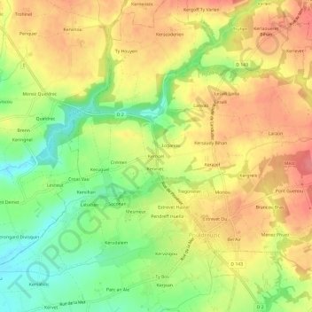 Mapa topográfico Kernoel, altitud, relieve