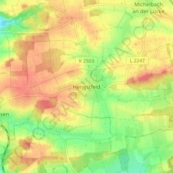 Mapa topográfico Hengstfeld, altitud, relieve