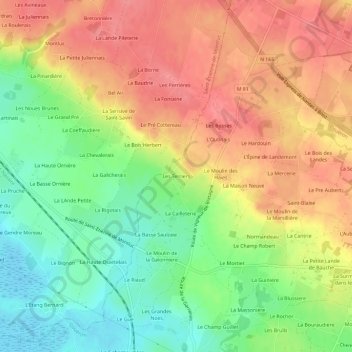 Mapa topográfico Les Terriers, altitud, relieve