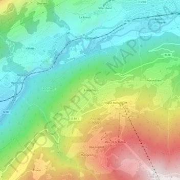 Mapa topográfico Longefoy, altitud, relieve